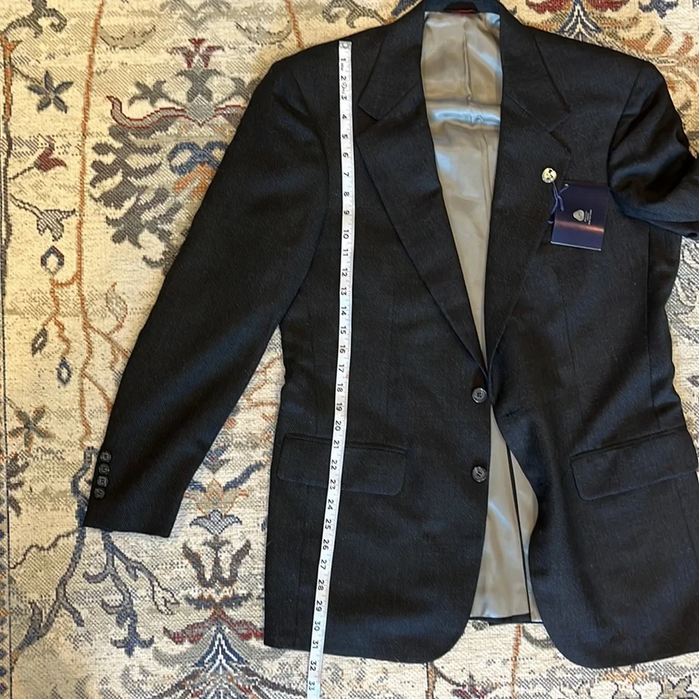 NWT Christopher Hayes Merino Wool Blazer 40 Long Lined inside Black